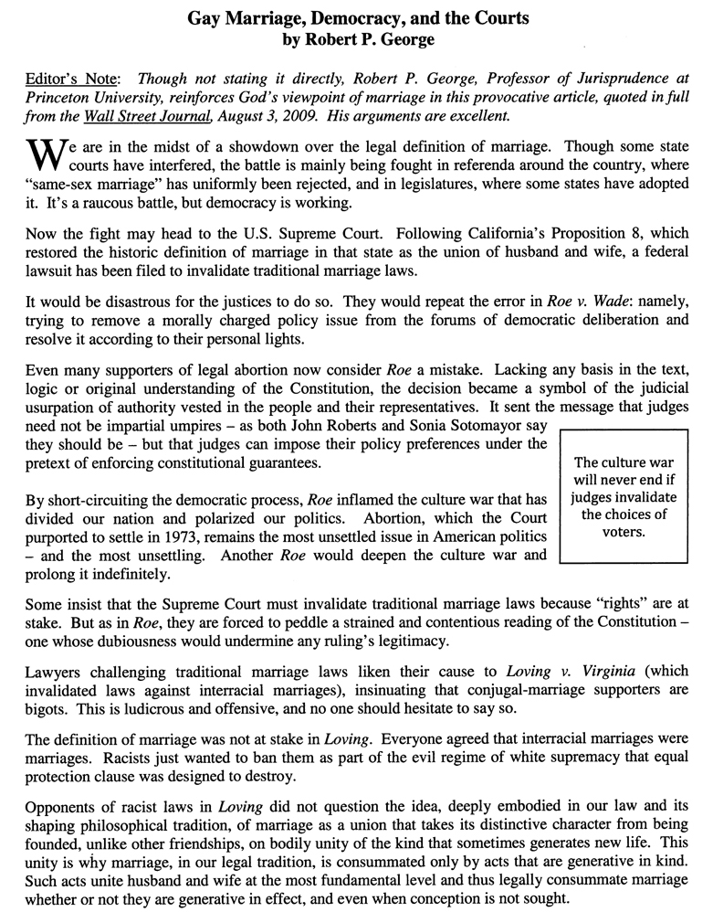 Gay Marriage, Democracy, and the Courts by Robert P. George