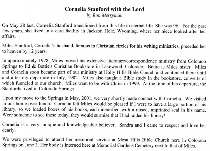 Cornelia Standford with the Lord